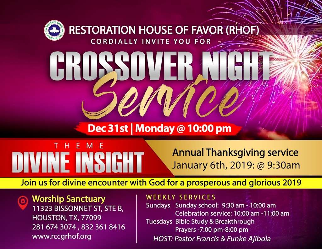 The Redeemed Christian Church of God , Restoration House of Favo | 11323 Bissonnet St ste b, Houston, TX 77099, USA | Phone: (281) 674-3074