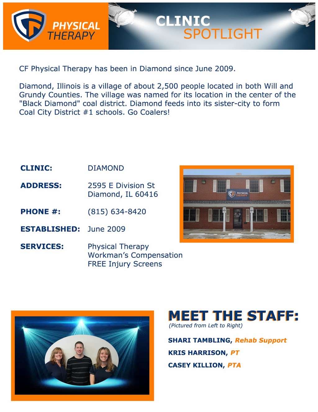 CF Physical Therapy | 2595 E Division St, Diamond, IL 60416 | Phone: (815) 634-8420