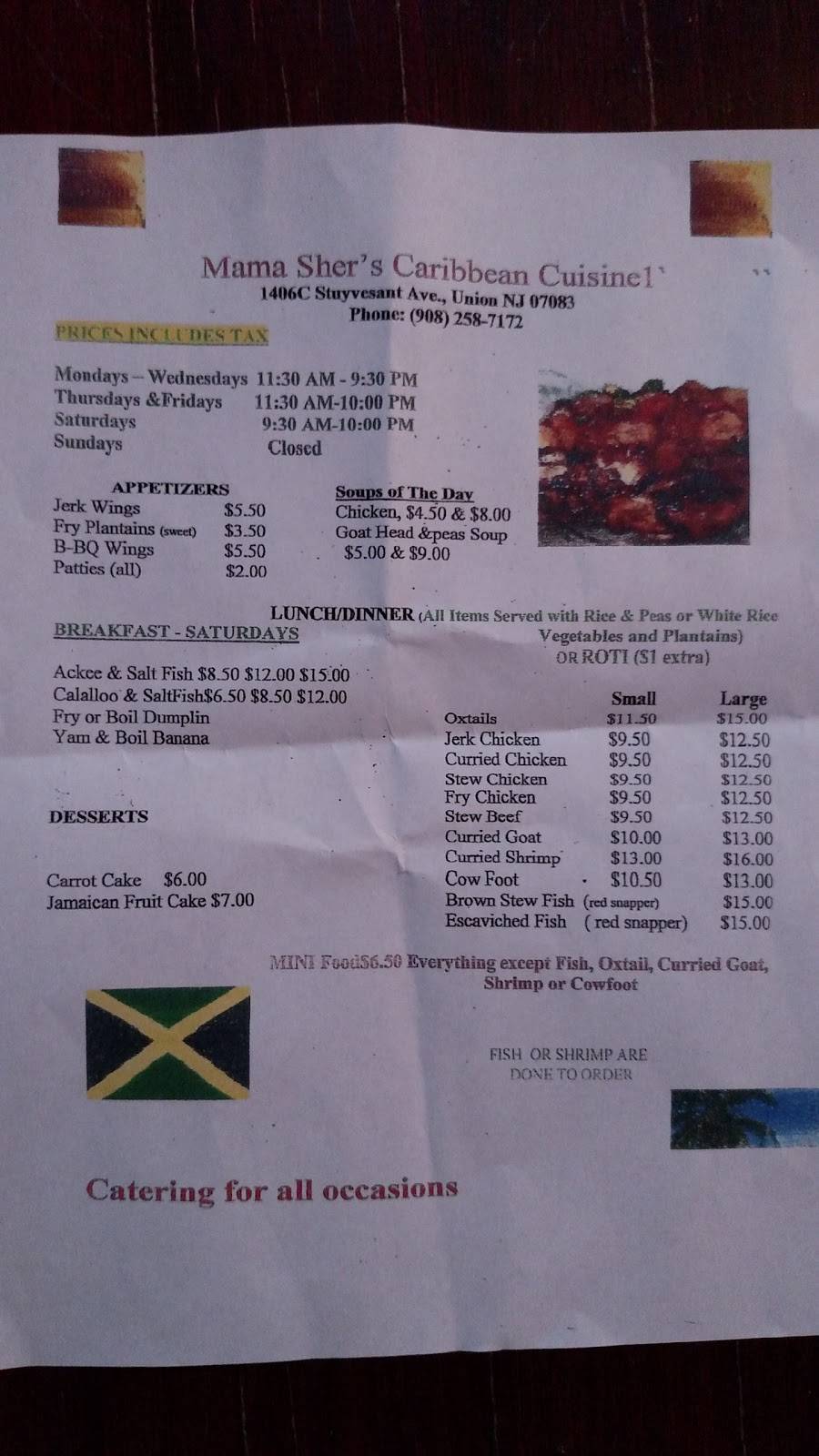 Mama Shers Caribbean Cuisine | 1406 Stuyvesant Ave, Union, NJ 07083, USA | Phone: (908) 258-7172