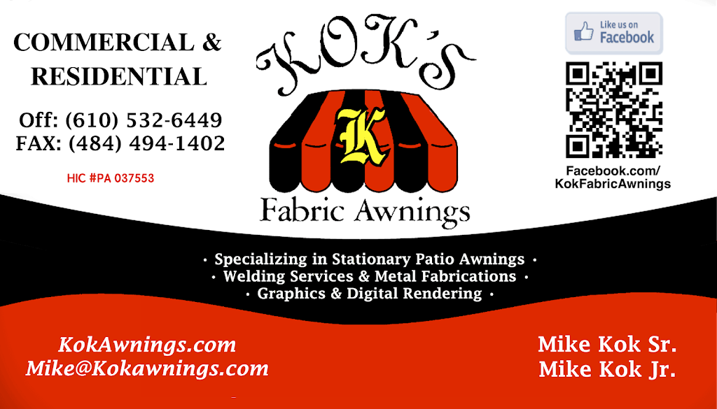 Koks Fabric Awnings | 620 Grant Rd, Folcroft, PA 19032, USA | Phone: (610) 532-6449