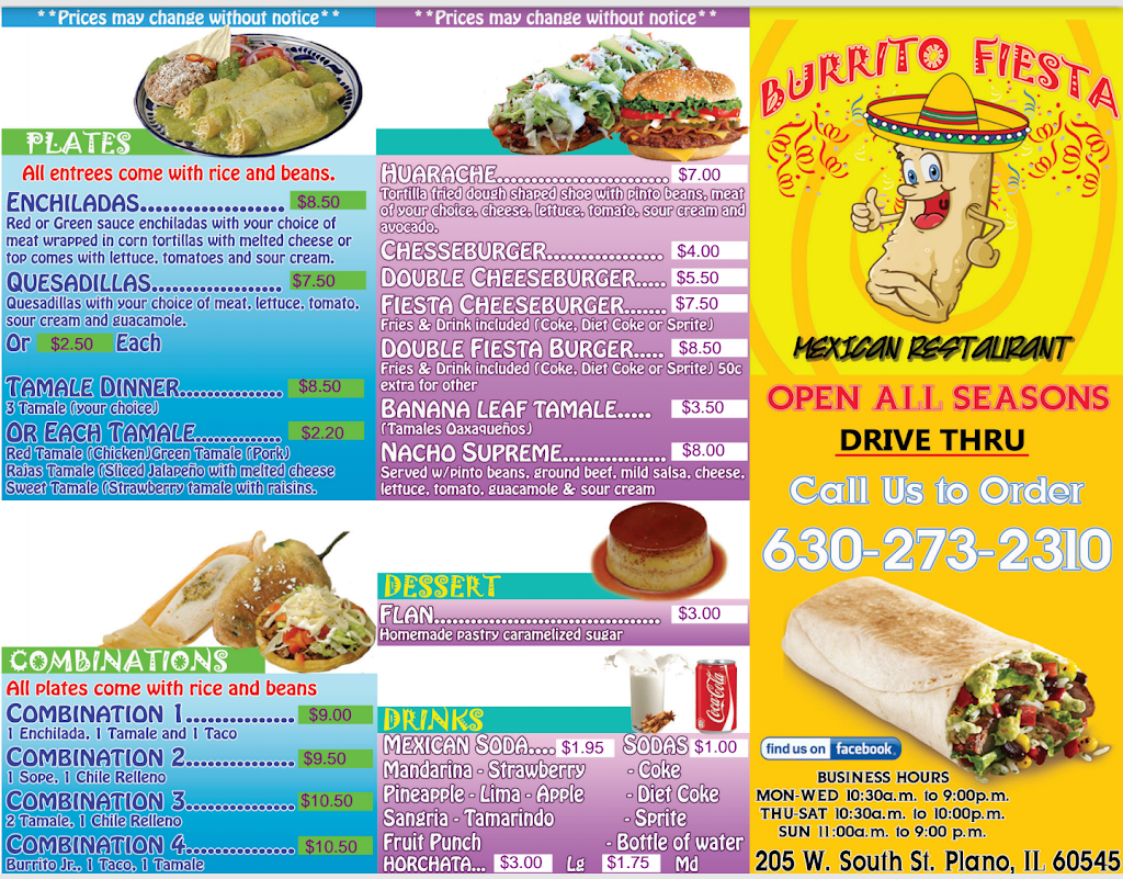 Burrito Fiesta | 205 W South St, Plano, IL 60545, USA | Phone: (630) 273-2310