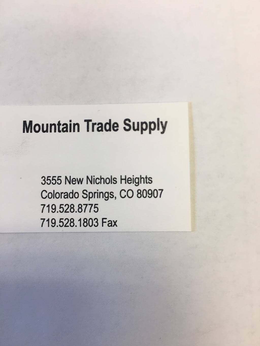 Mountain Trade Supply Inc | 3555 New Nichols Heights, Colorado Springs, CO 80907, USA | Phone: (719) 528-8775