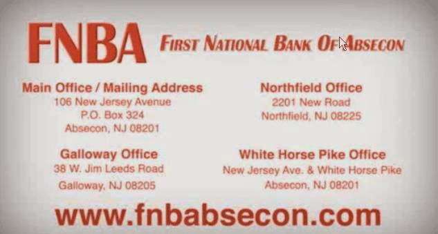 First National Bank of Absecon | 38 W Jimmie Leeds Rd, Galloway, NJ 08205, USA | Phone: (609) 641-6300