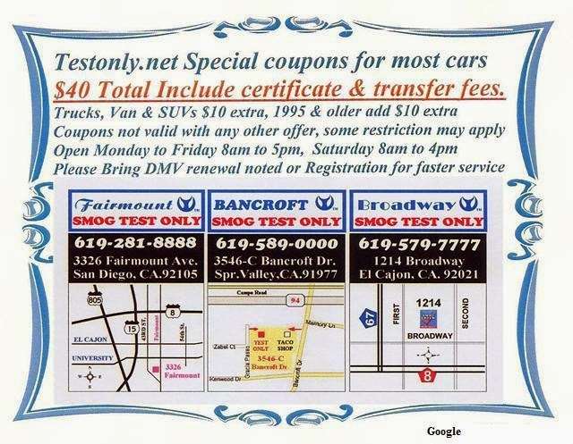 Bancroft Smog Test only Station STAR Certified | 3546 Bancroft Dr #C, Spring Valley, CA 91977, USA | Phone: (619) 589-0000