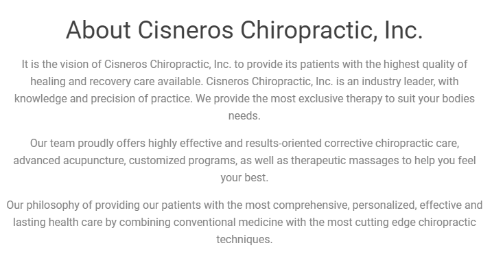 Cisneros Chiropractic Inc | 1125 17th St Suite N-461, Santa Ana, CA 92701, USA | Phone: (714) 550-6399