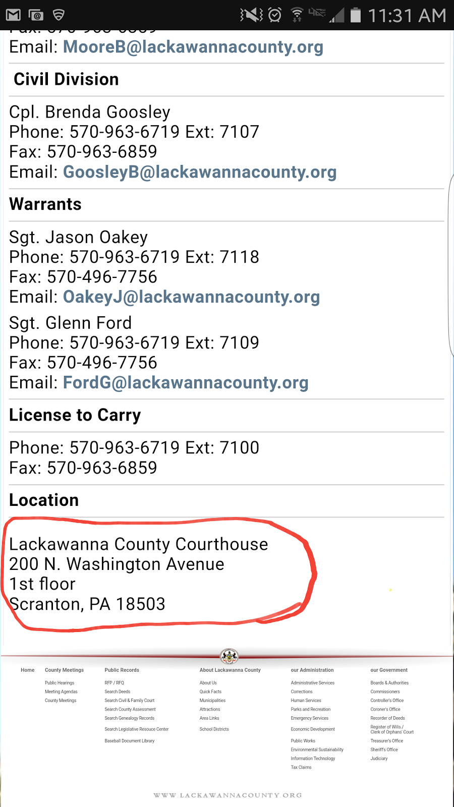 Lackawanna County Sheriff | 200 N Washington Ave, Scranton, PA 18503, USA | Phone: (570) 963-6719