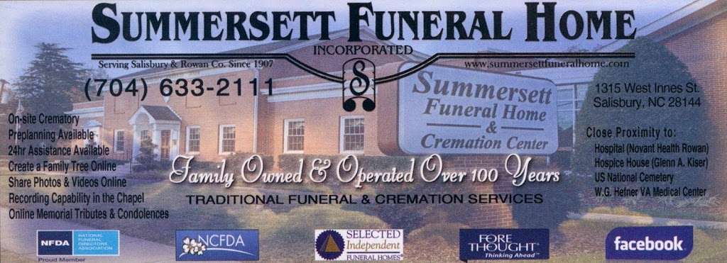 Summersett Funeral Home Inc & Crematory | 1315 W Innes St, Salisbury, NC 28144, USA | Phone: (704) 633-2111