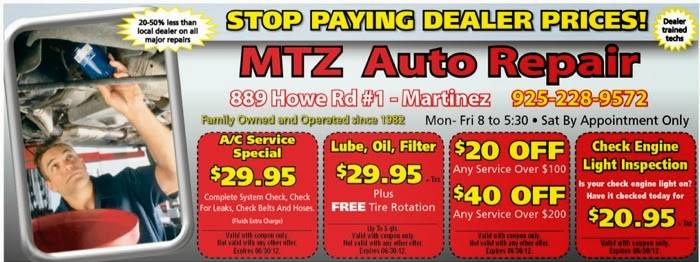 MTZ Auto Repair | 889 Howe Rd # 1, Martinez, CA 94553, USA | Phone: (925) 228-9572