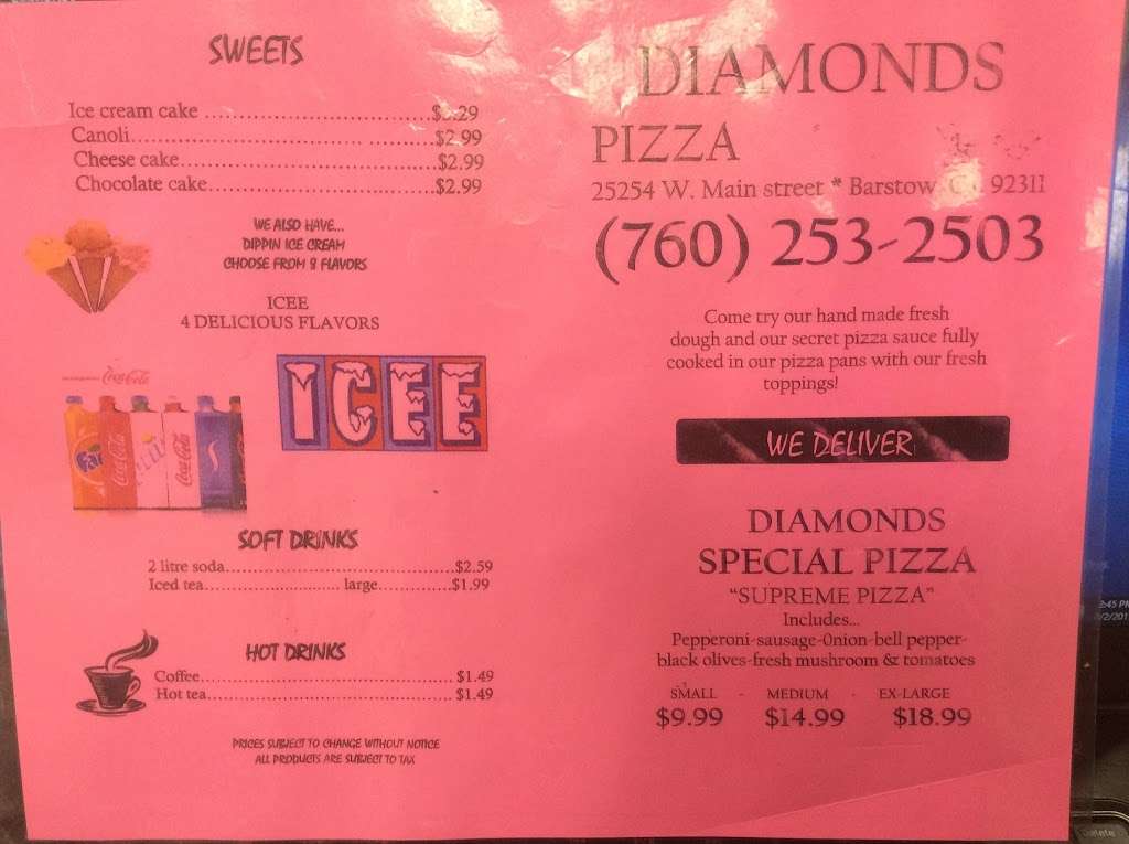 Diamonds Pizza | 25254 Main St, Barstow, CA 92311, USA | Phone: (760) 253-2503