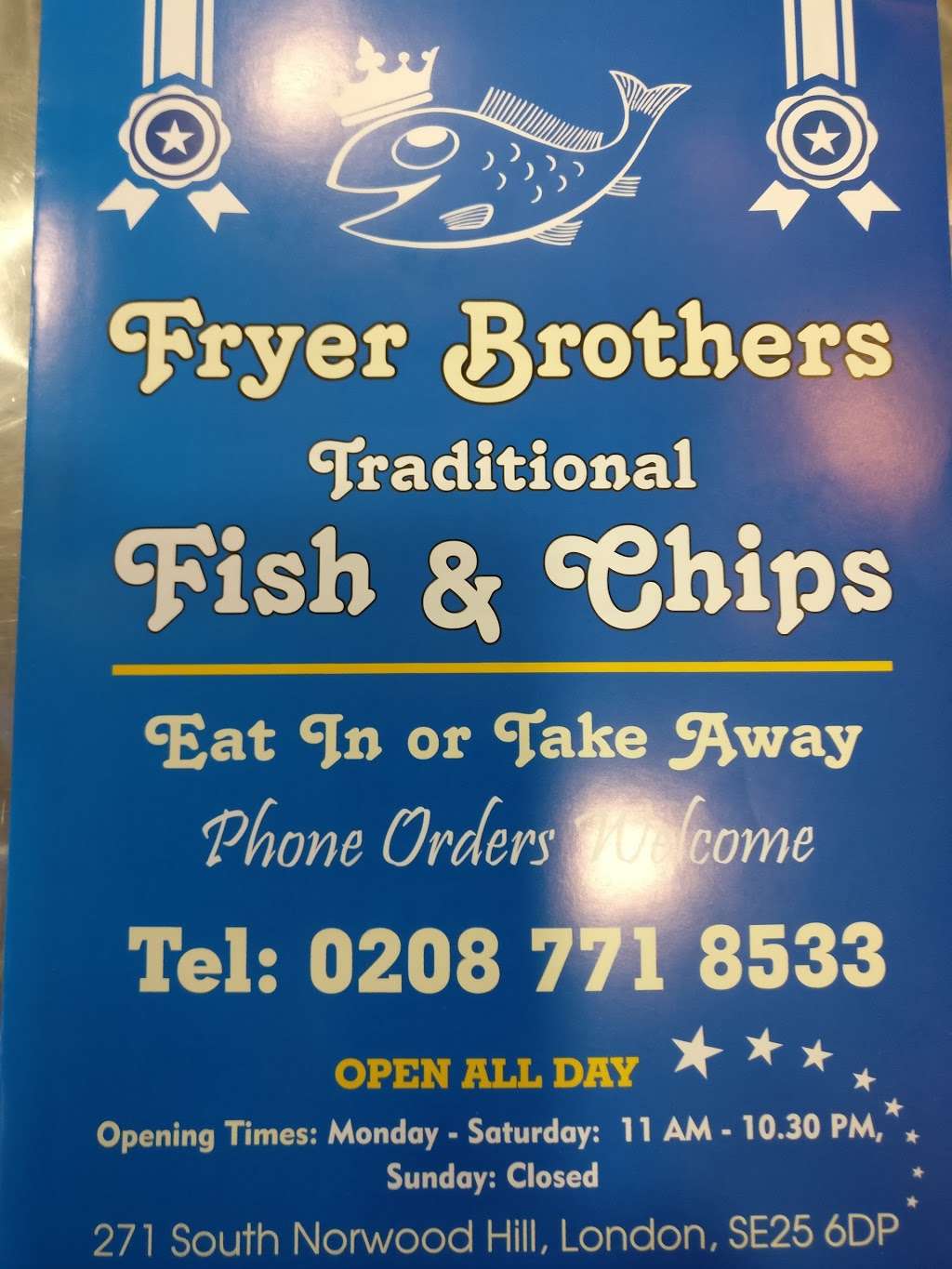 Fryer Brothers Fish & Chips | 271 S Norwood Hill, London SE25 6DP, UK | Phone: 020 8771 8533