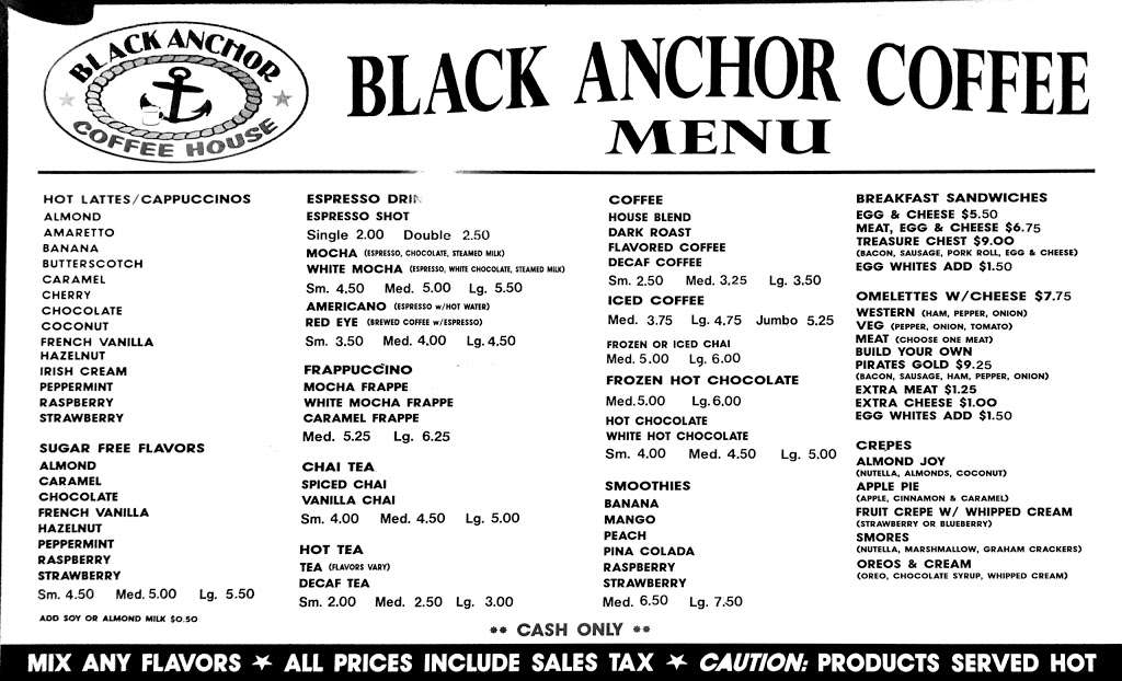Black Anchor Coffee House | 409 Boardwalk, Point Pleasant Beach, NJ 08742, USA | Phone: (732) 899-9444