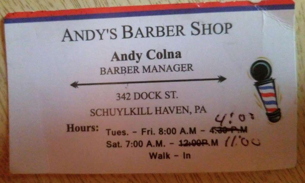 Andy Colna’s Barber Shop | 342 Dock St, Schuylkill Haven, PA 17972, USA | Phone: (570) 294-5340