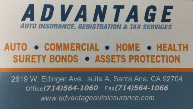Advantage Auto Insurance | 2619 W Edinger Ave a2, Santa Ana, CA 92704, USA | Phone: (714) 564-1060