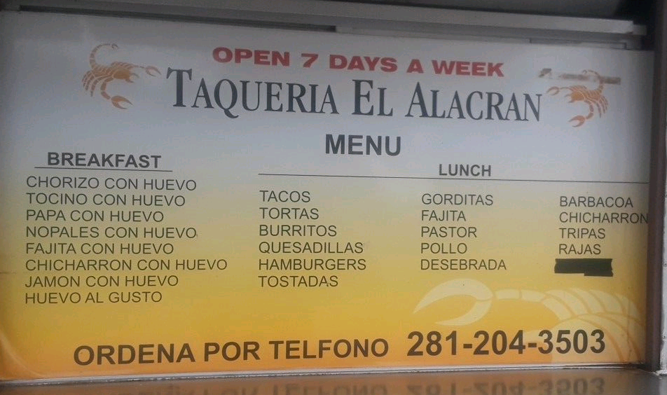 Taqueria EL Alacran | 19625 Hwy 6, Alvin, TX 77511 | Phone: (281) 204-3503