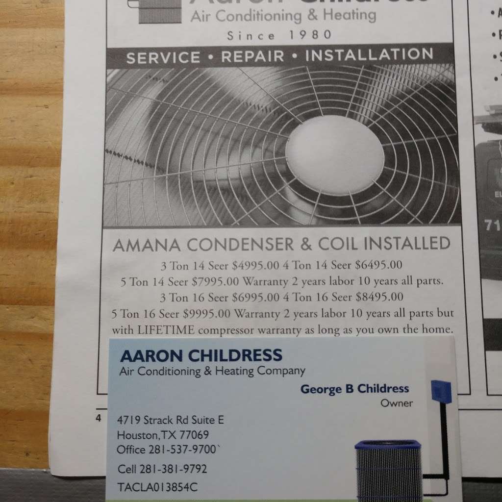 Aaron Childress A/C Air Conditioning & Heating Co | 114 E Main St, Tomball, TX 77375, USA | Phone: (281) 351-1413