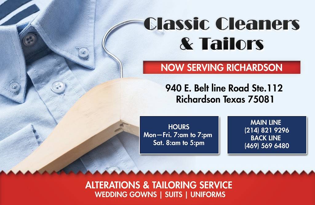 Classic Cleaners & Tailors of Richardson | 940 E Belt Line Rd #112, Richardson, TX 75081, USA | Phone: (214) 821-9296