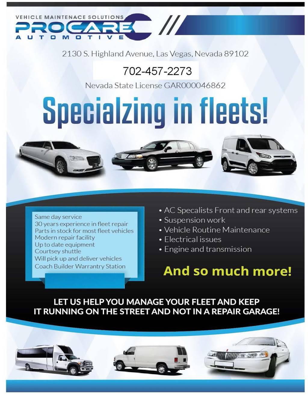 Procare Automotive, Inc. | 2130 S Highland Ave, Las Vegas, NV 89102, USA | Phone: (702) 457-2273