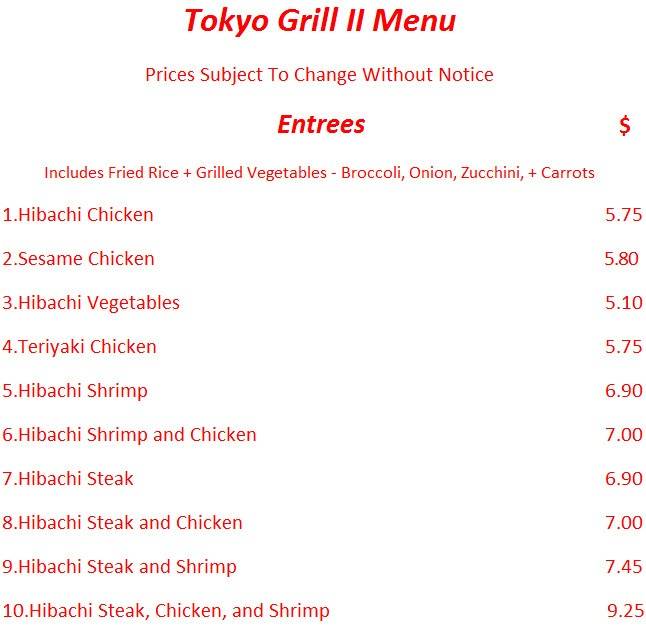 Tokyo Grill 2 | 2631 Lawndale Dr, Greensboro, NC 27408, USA | Phone: (336) 286-2184