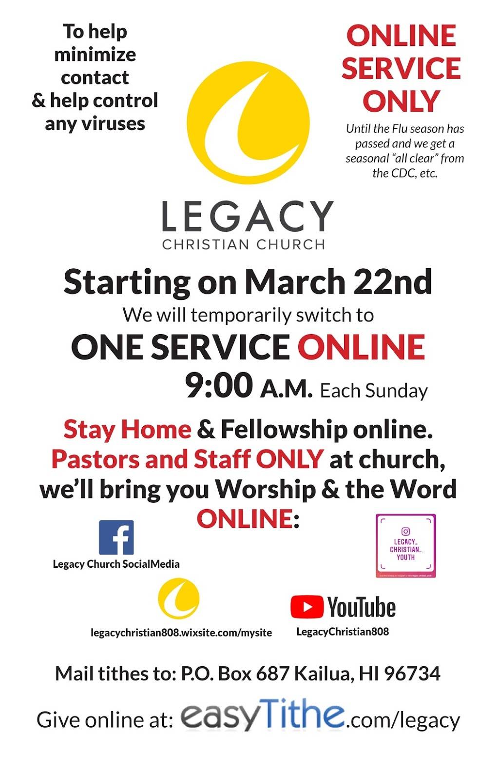 Legacy Christian Church | 1020 Keolu Dr, Kailua, HI 96734, USA | Phone: (808) 262-8021
