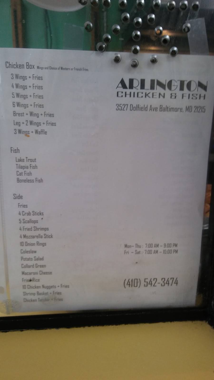 Arlington Chicken & Fish | 3527 Dolfield Ave, Baltimore, MD 21215, USA | Phone: (410) 542-3474