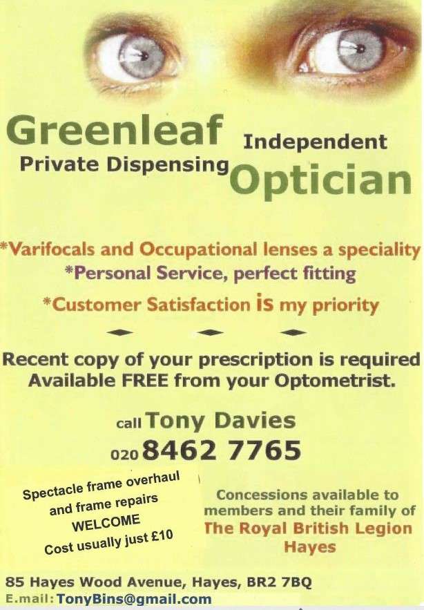 Greenleaf Dispensing Optician | 85 Hayes Wood Ave, Bromley BR2 7BQ, UK | Phone: 020 8462 7765