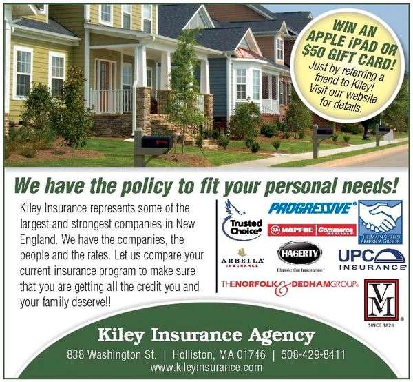 Kiley Insurance | 838 Washington St, Holliston, MA 01746, USA | Phone: (508) 429-8411