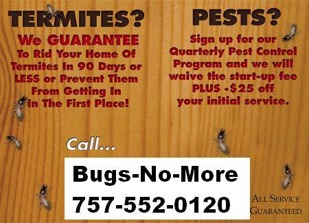 Bugs-No-More | 1920 Stillmeadow Ct, Virginia Beach, VA 23456, USA | Phone: (757) 552-0120