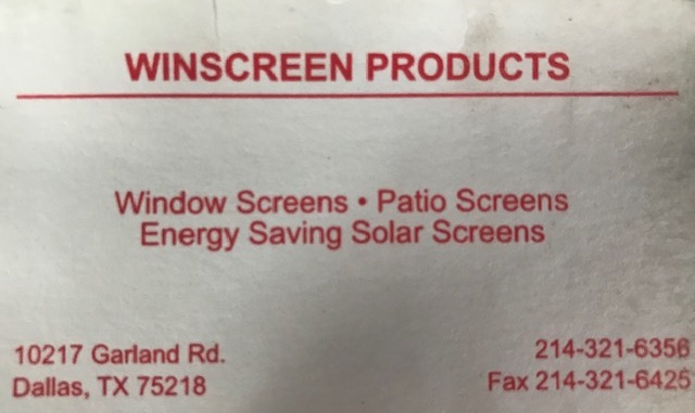 Winscreen Products | 10217 Garland Rd, Dallas, TX 75218, USA | Phone: (214) 321-6356