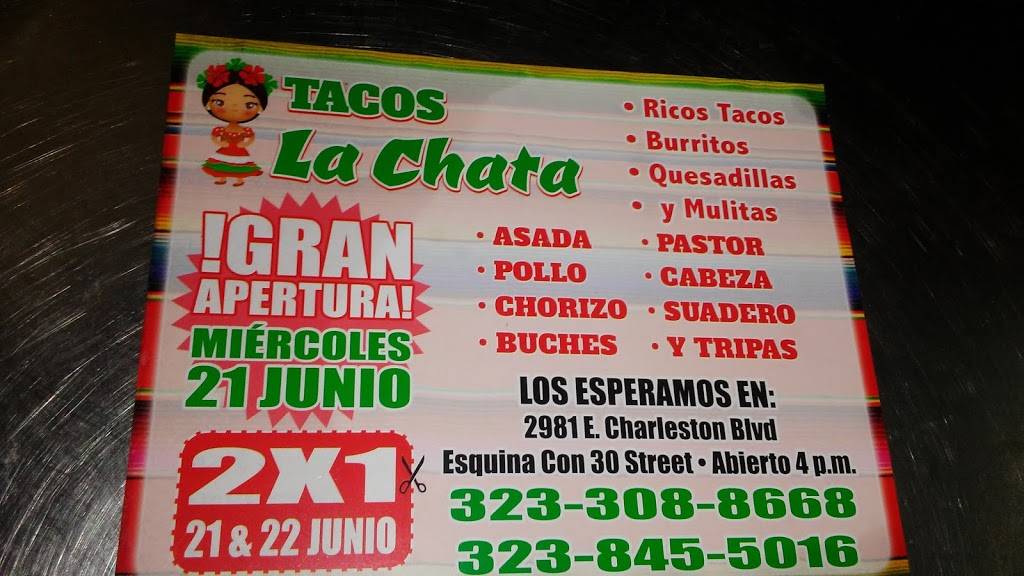 tacos la chata | 2981 E Charleston Blvd, Las Vegas, NV 89104, USA | Phone: (323) 308-8668