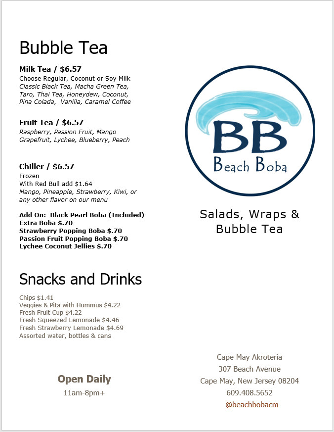 Beach Boba | 307 Beach Ave, Cape May, NJ 08204 | Phone: (609) 408-5652