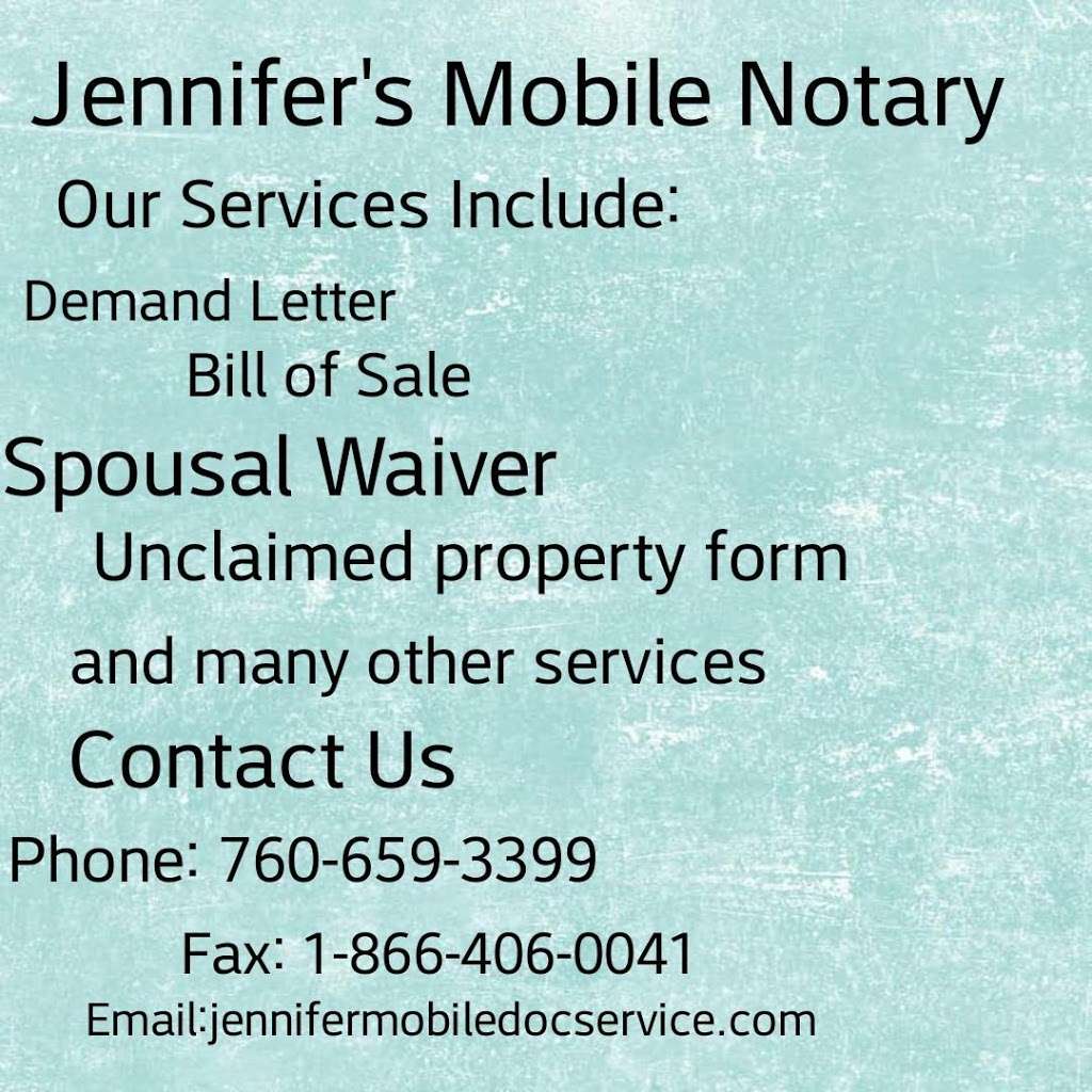 Jennifer mobile document service Llc | Victorville, CA 92395 | Phone: (760) 659-3399