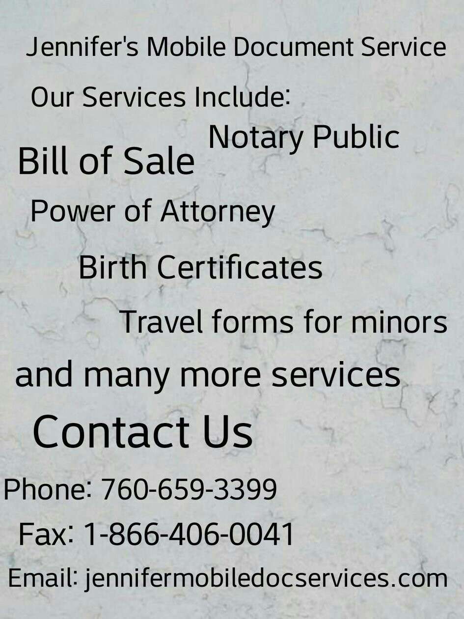 Jennifer mobile document service Llc | Victorville, CA 92395 | Phone: (760) 659-3399