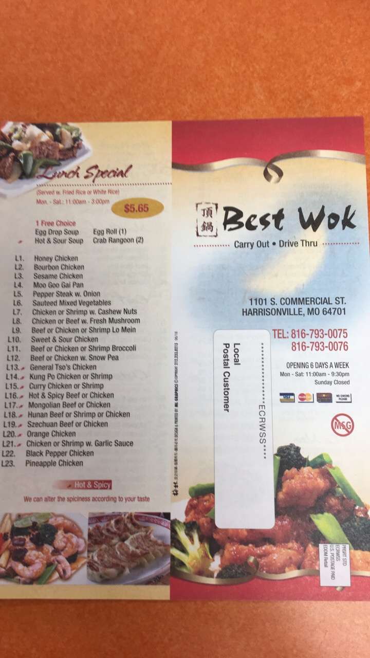 Best Wok | 1101 S Commercial St, Harrisonville, MO 64701 | Phone: (816) 793-0075