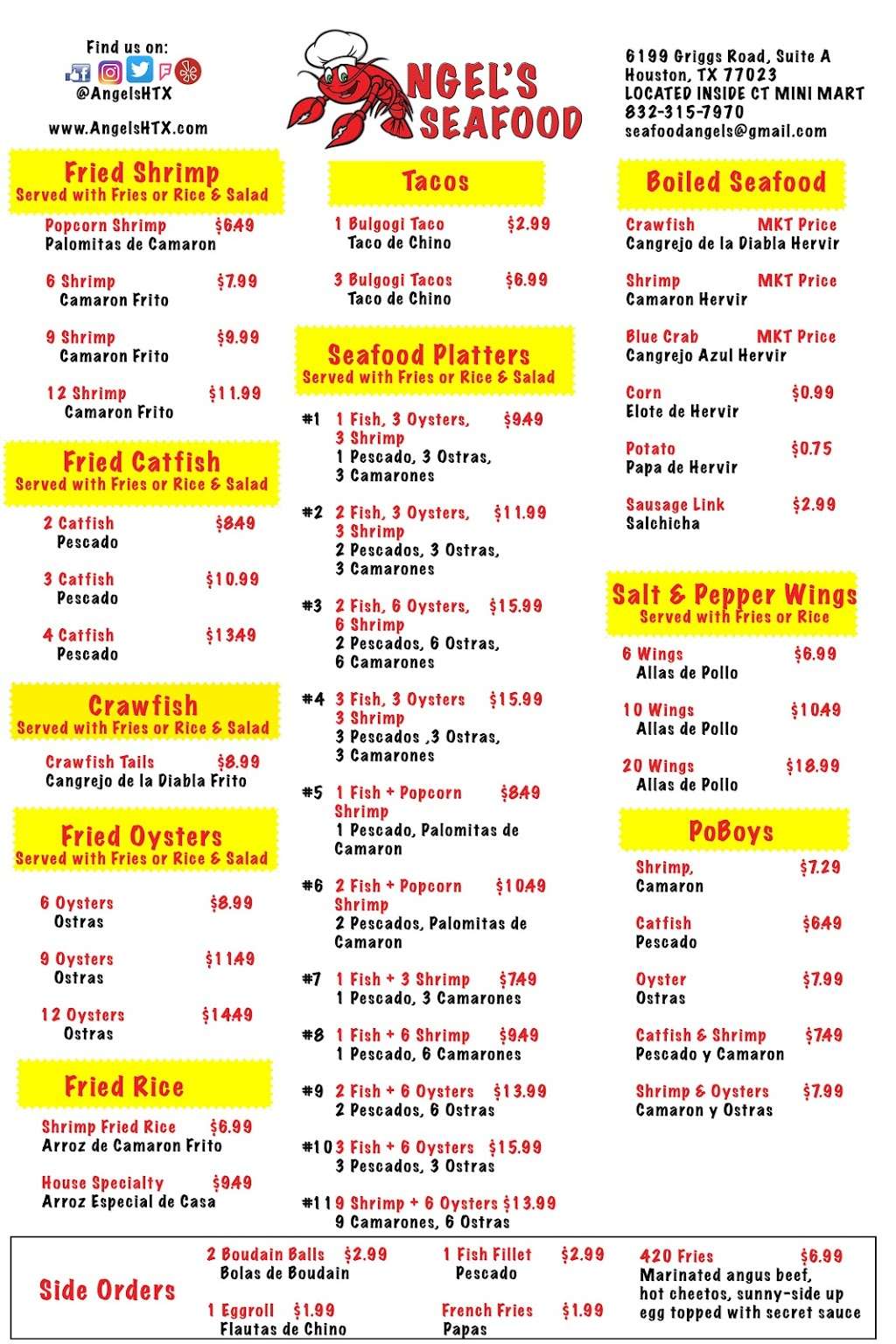 Angels Seafood | 6199 Griggs Rd suite a, Houston, TX 77023, USA | Phone: (832) 315-7970