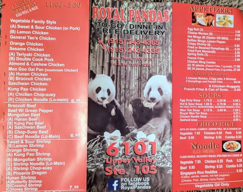 Royal Pandas | 6101 Upper Valley Rd, El Paso, TX 79932, USA | Phone: (915) 243-4365
