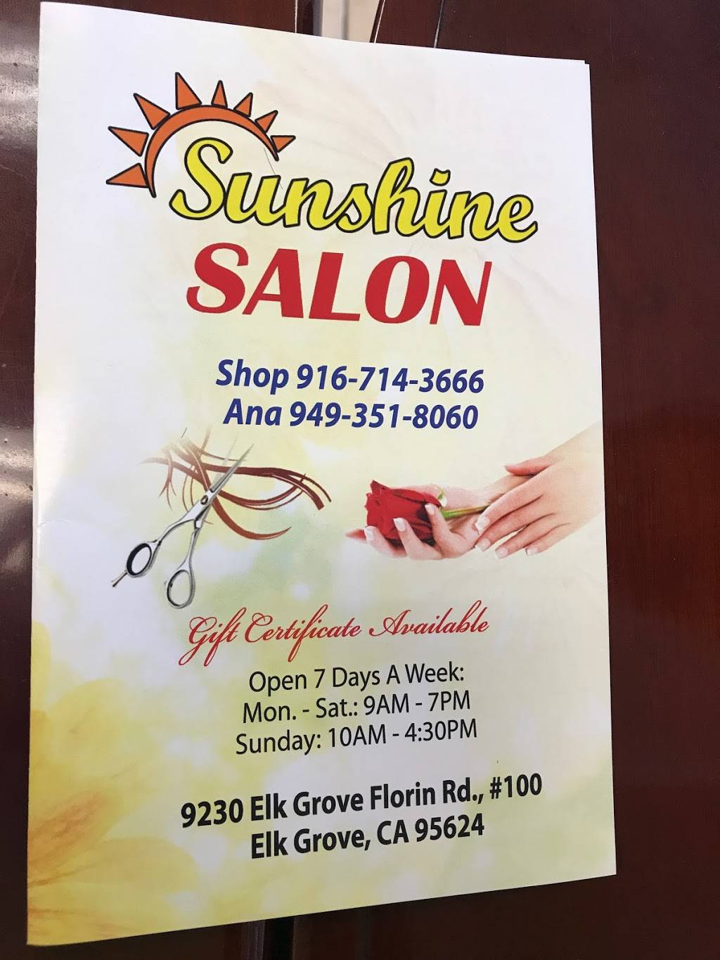 Sunshine Salon | 9230 Elk Grove Florin Rd #100, Elk Grove, CA 95624 | Phone: (916) 714-3666