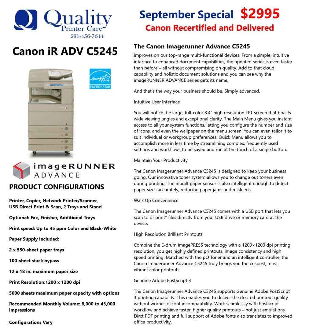 Quality Printer Care | 11834 Padok Rd, Houston, TX 77044 | Phone: (281) 456-7644