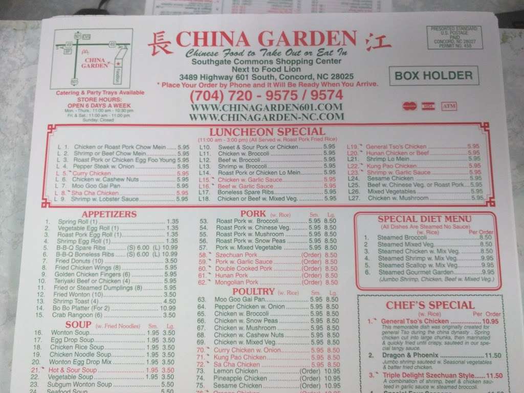 China Garden Restaurant 3489 Us-601 Concord Nc 28025 Usa