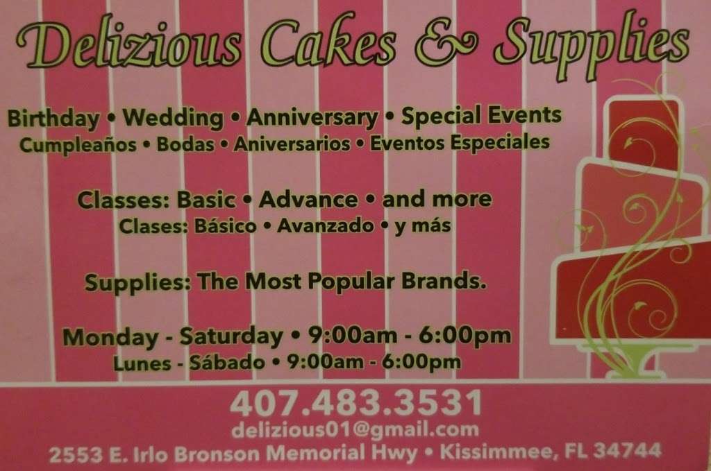 Delizious Cakes & Supplies | 2553 E Irlo Bronson Memorial Hwy, Kissimmee, FL 34744, USA | Phone: (407) 483-3531