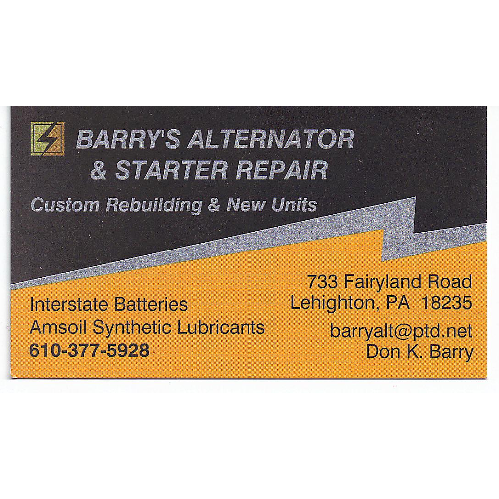 Barrys Alternator & Starter Repair | 733 Fairyland Rd, Lehighton, PA 18235, USA | Phone: (610) 377-5928