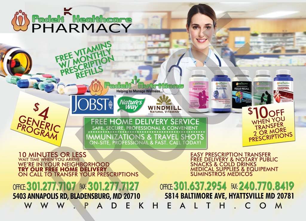 PADEK HEALTHCARE PHARMACY II | 5814 Baltimore Ave, Hyattsville, MD 20781, USA | Phone: (301) 637-2954