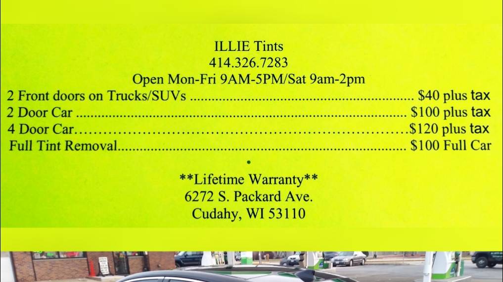 ILLIE Tints LLC | 6272 S Packard Ave, Cudahy, WI 53110, USA | Phone: (414) 326-7283