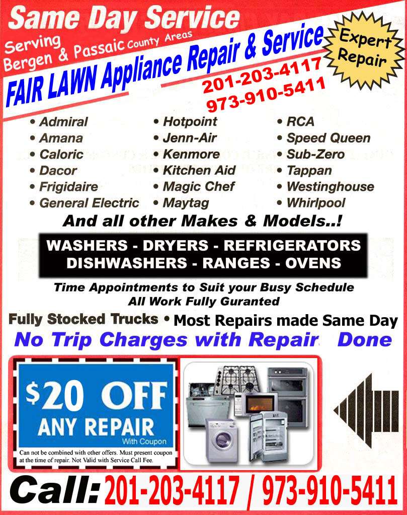 Fair Lawn Appliance Repair Service | 16 Morlot Ave, Fair Lawn, NJ 07410, USA | Phone: (201) 203-4117