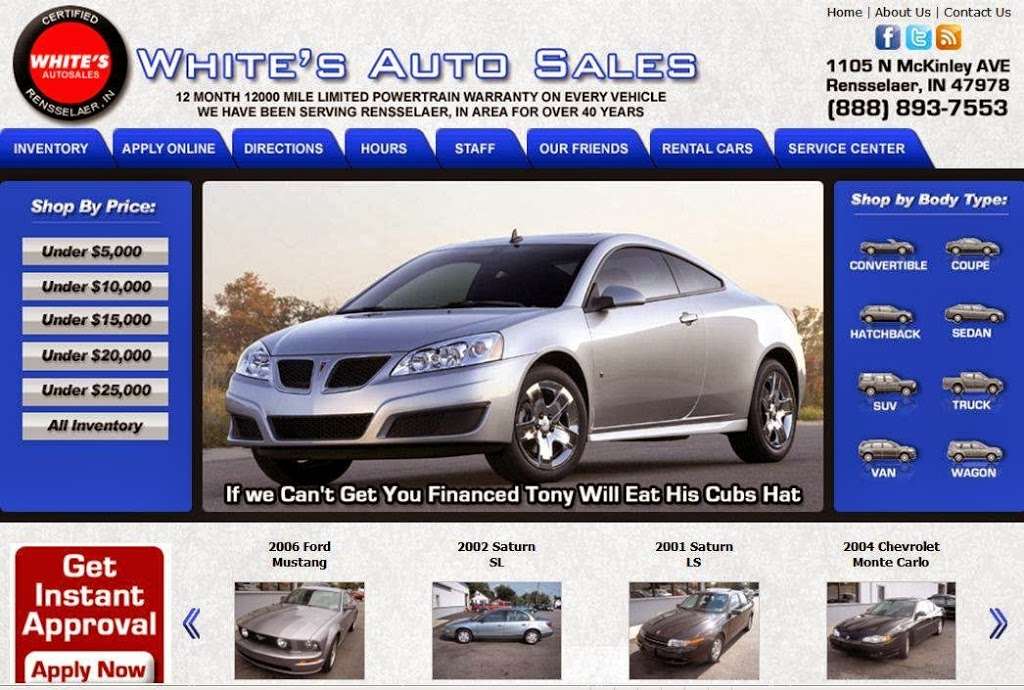 Whites Auto Sales | 1105 N McKinley Ave, Rensselaer, IN 47978, USA | Phone: (219) 866-7553