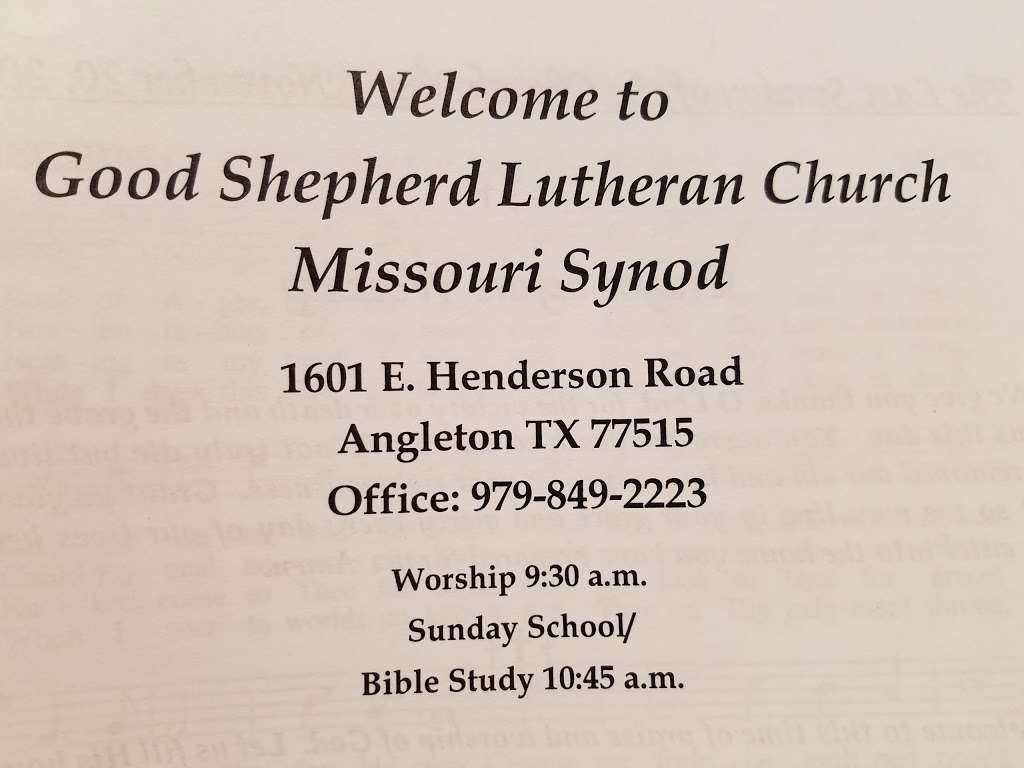 Good Shepherd Lutheran Church | 1601 E Henderson Rd, Angleton, TX 77515 | Phone: (979) 849-2223