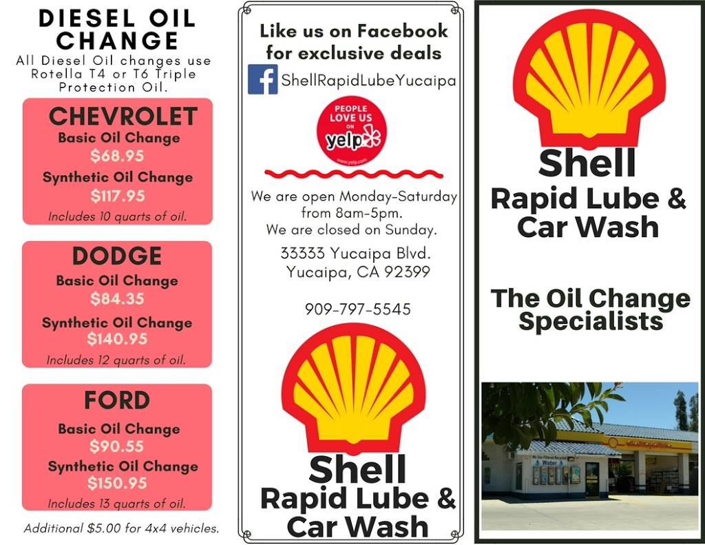 Shell Rapid Lube | 33333 Yucaipa Blvd, Yucaipa, CA 92399, USA | Phone: (909) 797-5545