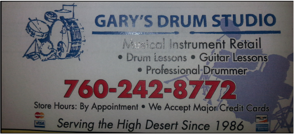 Garys Drum Studio | 18975 Symeron Rd, Apple Valley, CA 92307, USA | Phone: (760) 242-8772