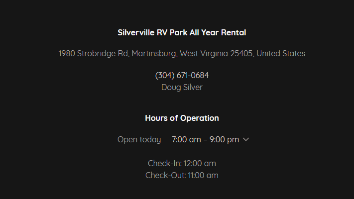 Silverville RV Park All Year Rental | 1980 Strobridge Rd, Martinsburg, WV 25405, USA | Phone: (304) 671-0684