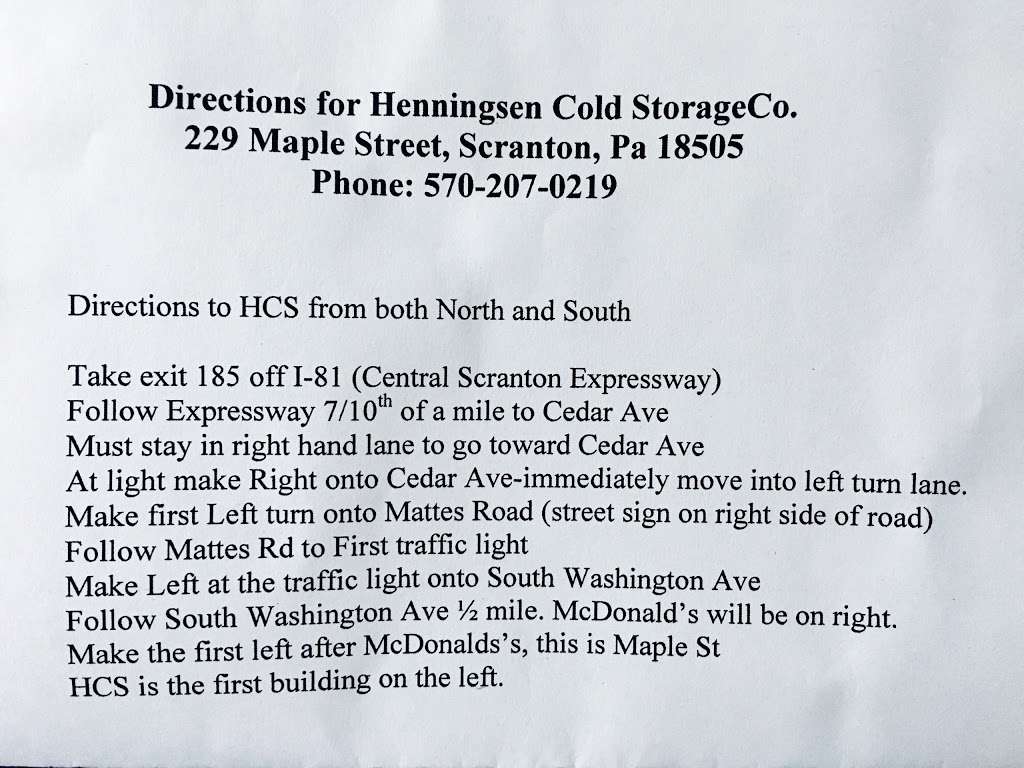 Henningsen Cold Storage | 229 Maple St, Scranton, PA 18505, USA | Phone: (570) 207-0219