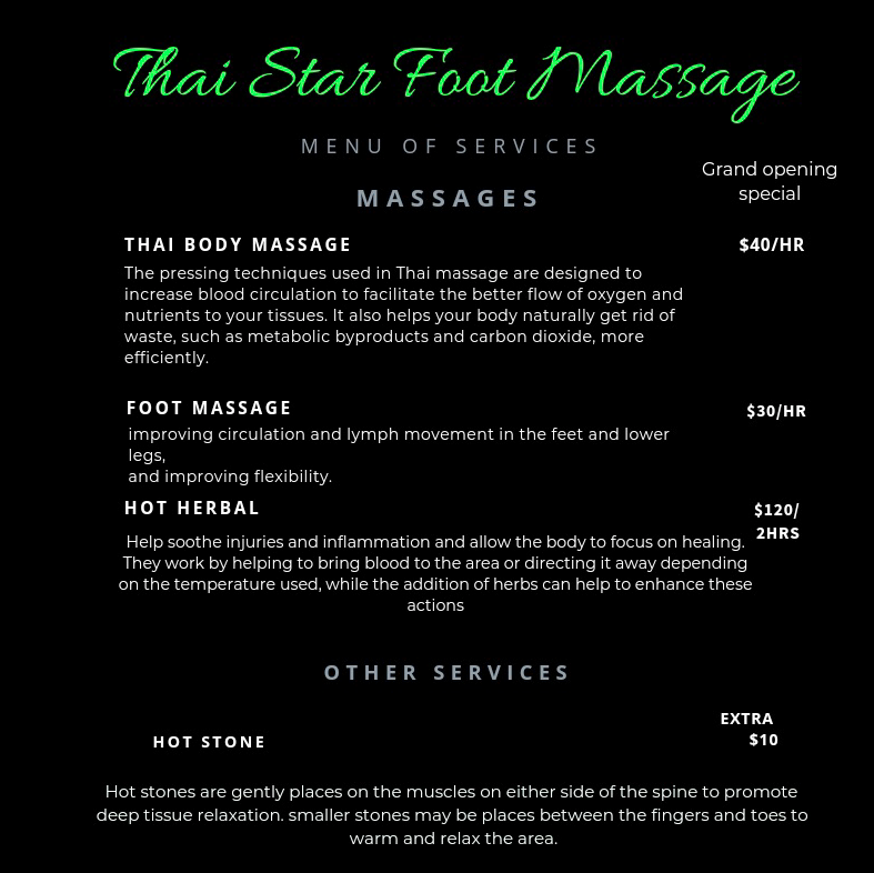 Thai Star Foot Massage | 2316 N Alma School Rd #116, Chandler, AZ 85224 | Phone: (480) 217-2399